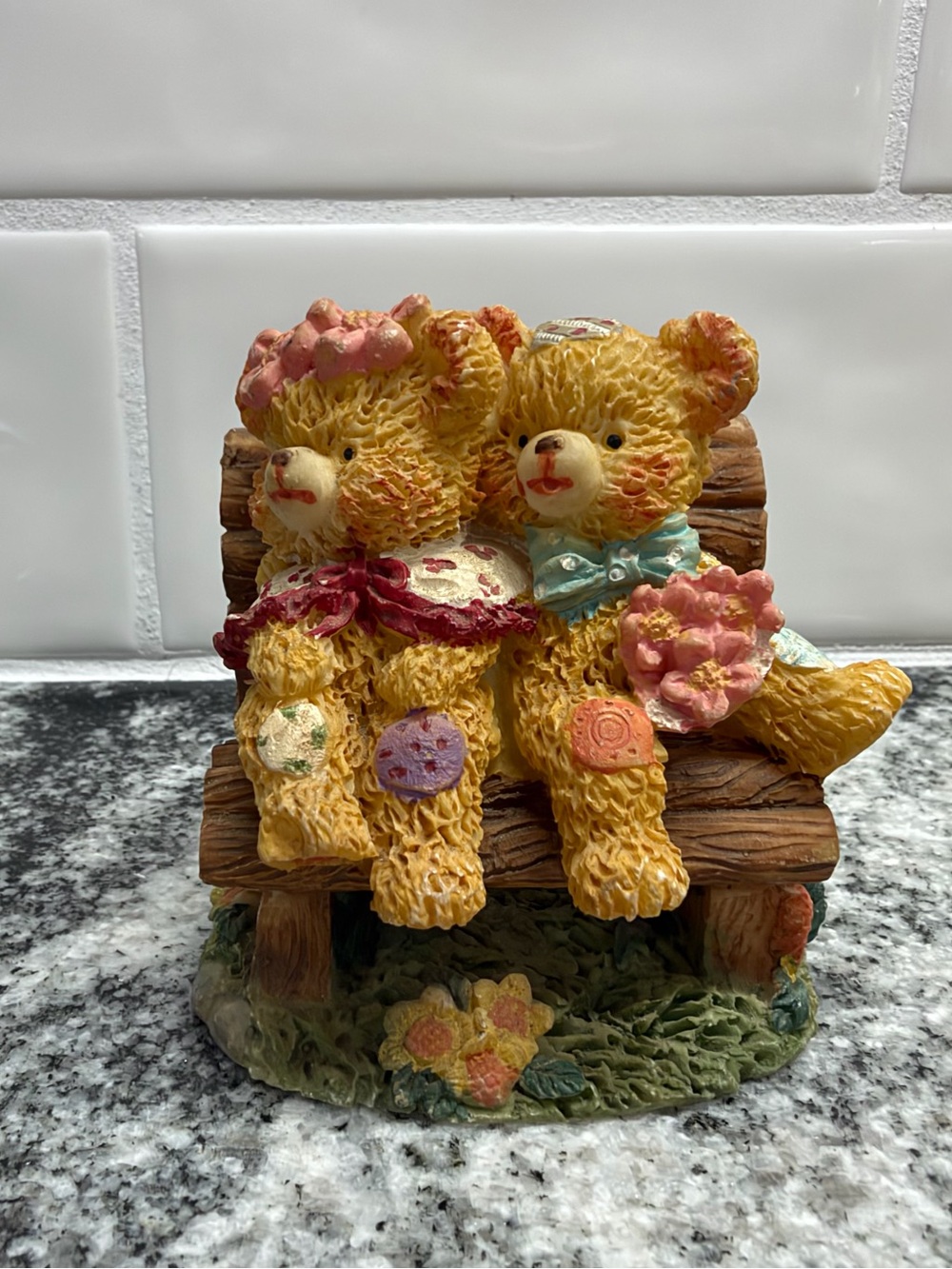 Vintage Teddy Bears on Bench Figurine